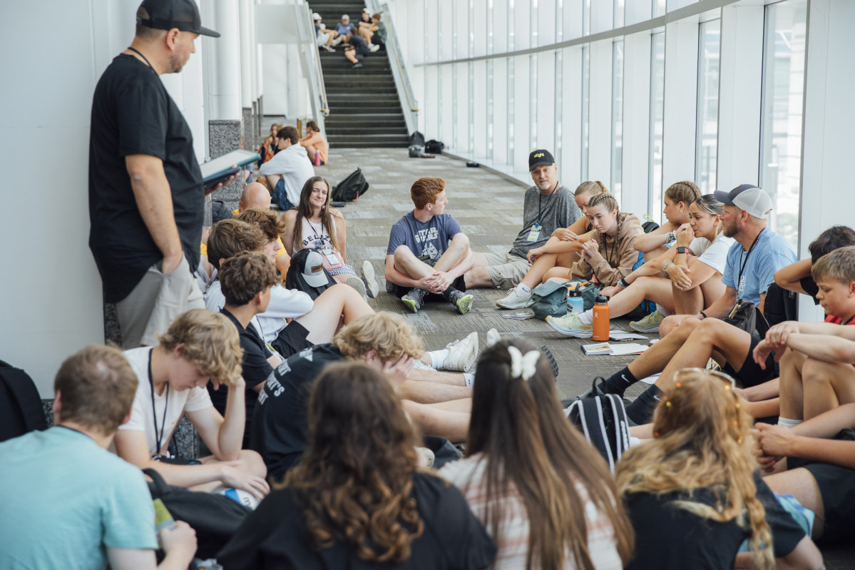 Students sitting in a small group talking